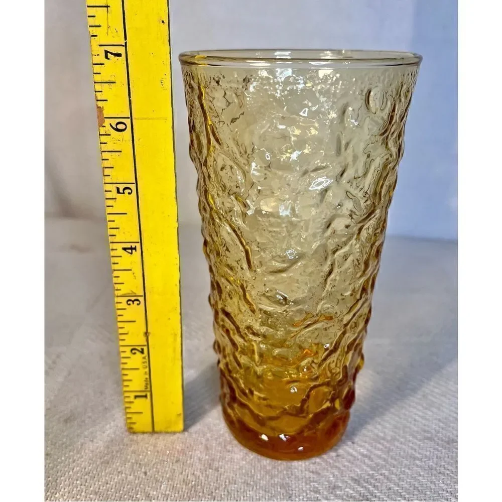 Anchor Hocking Vintage Lido Milan Amber Honey Crinkle Glasses 3 Juice, 1 Tumbler